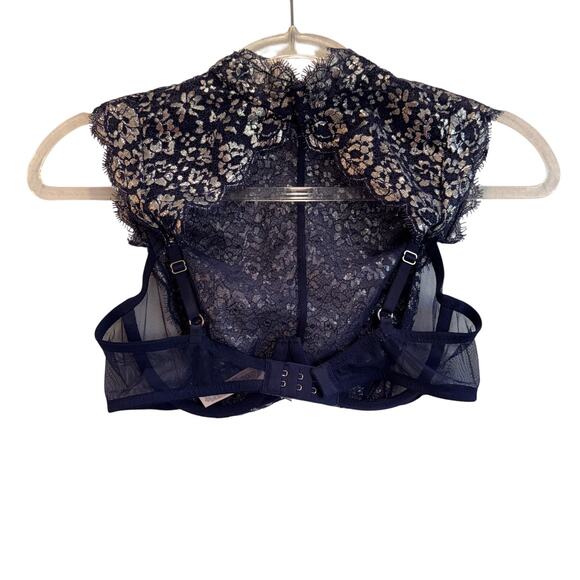 Victoria’s Secret Dream Angels Navy Lace High Neck Bralette Unlined Demi 34C - Picture 2 of 6